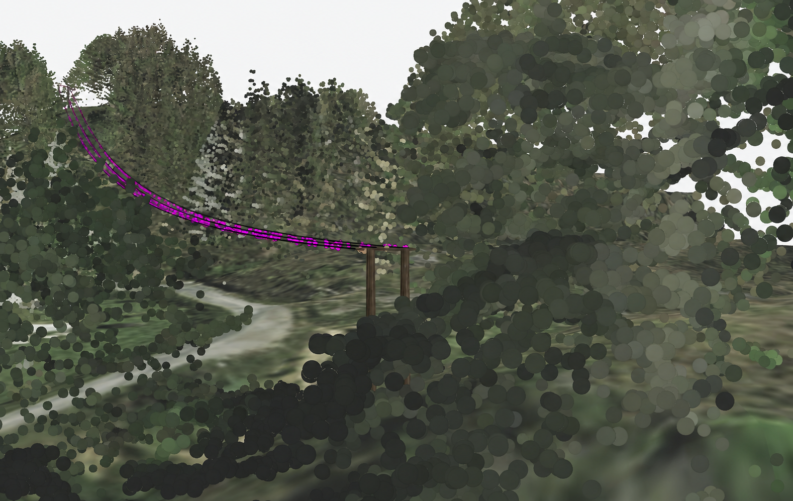 Overhead electricity corridor reconstructed through dense vegetation